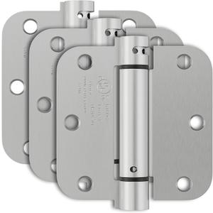 3 Pack Self Closing Door Hinges, 3.5 Inch Auto Closing Door Hinge with 5/8'' Radius Corners, Adjustable Tension for Garage, Front, Back Door, UL Listed, Left and Right Hand, Brushed Nickel