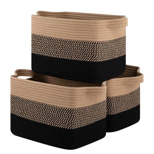 OIASKET Storage Basket for Organizing, Woven Baskets for Storage, Rectangle Decorative Baskets for Shleves, Closet, Toys, Books, Nursery Organizer Bins - Pack of 3 (Black & Brown, 13"x9.85"x8.7")