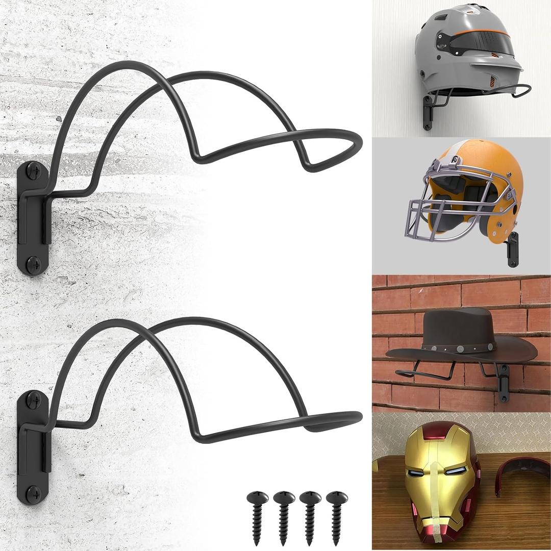 2 PCS Wall Mounted Helmet Rack Roma Helmet Holder Hook Multifunctionnal Metal Rack for Hats Mask Wall Mount Bracket Storage Display Rack with Screws for Equestrian Motorcycle Baseball Rugby Helmetet
