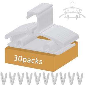 30 Pack Plastic Hangers with 16 Clips, 11-15 inch Adjustable Clothes Hanger, Durable & Non-Slip, Space Saving Coat Hanger for Pants, Jackets and Dress (White)