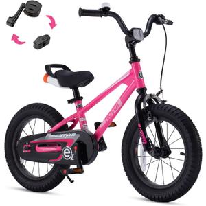 RoyalBaby Freestyle EZ Toddlers Kids Bike, Easy Learn Balancing to Biking, 12 Inch Balance & Pedal Bicycle, Instant Assembly Boys Girls Ages 2-4 Years, 12" Pink