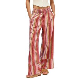 Cicy Bell Womens Wide Leg Lounge Pants Elastic High Waisted Striped Palazzo Pants Flowy Casual Beach Travel Trousers Red XXL Brick Red