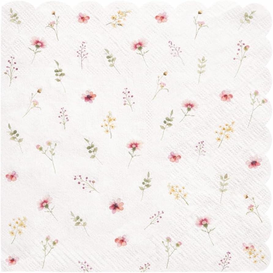 Floral Cocktail Napkins, 100 Pack Wildflower Paper Napkins, Disposable Floral Napkins for Bridal Shower, Baby Shower, Tea Party, Birthday - Tableware Party Supplies, 3 Ply, 5x5 folded (Wildflower)