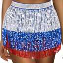 Sequin Skirt Sparkly Skirt Belly Dance Skirt Glitter Skirt Rave Sparkle Skirt Sequin Tassel Skirt Fringe Hip Scarf Women (One Size, Silver/Blue/Red)