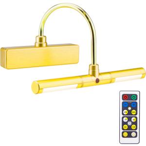 BIGLIGHT Wireless Battery Operated LED Picture Light with Remote, Rotatable Light Heads of 3 Lighting Modes, Dimmable Display Lamp with Timer for Painting Photo Portrait Art, 8.8", Gold (Copper)