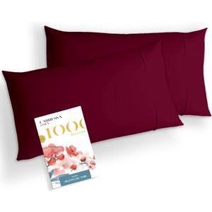 Carressa Linen 100% Egyptian Cotton Standard Pillow Cases Set of 2 - Luxury High Thread Count Pillowcases Standard/Queen Size (Burgundy), Silky Soft, Cooling Sateen Weave Hotel Quality Pillow Cover