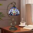 Tiffany Lamp,21x11x8 inches Stained Glass Lamp,Purple Baroque Tiffany Style Table Lamp with Three-Color Dimming for Bedside Table,Dining Table,Antique Office