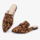 MUSSHOE Mules for Women Flats Comfortable Pointed Toe Slip on Women Mules Flats Leopard Suede Size 8.5