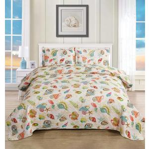 CHESITY Beach Quilts Set Full/Queen Size Ocean Bedspread Lightweight Coastal Quilt Reversible Bedding Cover Nautical Coverlet Set Seashell Conch Beach Comforter Cover Conch Sheet(90"x90") (Queen/Full, Yellow)