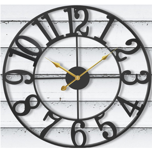 Large Wall Clock, Silent Battery Operated Metal Clock - Black, Size 20"