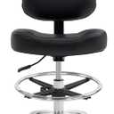 Drafting Chair Tall Office Chair for Standing Desk - Shop Stool with Backrest, Esthetician Drafting Stool with Wheels,Counter Height Chair for Studio, Workbench (Black, with Foot Rest)