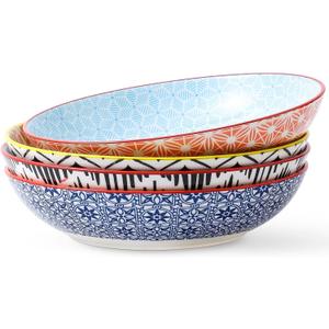 Pasta Bowls, 33oz Large Salad Bowl, Stoneware Serving Bowl Plates Set of 4 for kitchen, 8.5" Wide Bowls Dishes for Pasta, Soup, Fruit, Microwave Safe