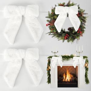 AIMUDI White Bows 7''9'' Christmas Bows for Gift Wrapping Faux Fur Present Bows Premade Bows for Christmas Trees Fireplaces Wreaths Staircases Crafts Home Outdoor Winter Decoration, 6 PCs
