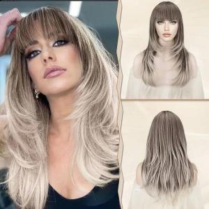 SOFEIYAN Long Straight Wig with Bangs Synthetic Hair Replacement Wigs Heat Resistant Full Wig for Women Girls 26 inches