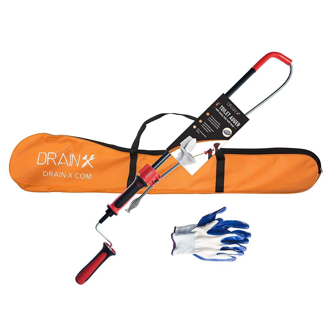 DrainX 6 Foot Toilet Auger | Use Manually or with Drill, Closet Auger Drain Plumbing Snake, Telescopic for Greater Reach, Plastic Guard for Porcelain Protection