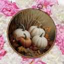 TLESKE Vintage Fall Pumpkins Round Wall Art Decor Framed 10x10, Autumn Rustic Farmhouse Canvas Wall Art Prints Artwork, Thanksgiving Wall Hanging Room Door Decor for Living Room Bedroom