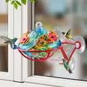 Window Hummingbird Feeder - Hand Blown Glass Mounted Hummingbird Feeder with Strong Suction Cups for Outdoor Window Mount (Blue)