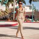 Women's Business Blazer Suit Ruffles Sleeveless Solid Two Piece Pant Set Professional Work Outfit for Office
