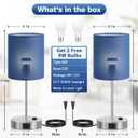 Blue Touch Lamps for Nightstand Set of 2 - Bedside Table Lamp for Bedroom with Dual USB Ports & AC Outlet, 3-Way Dimmable Lamps for Living Room Boys Room, Night Light with 5000K Daylight Bulbs