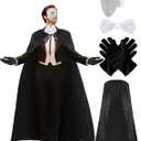 Mepase 4 Pcs The Opera Costume Accessories Masquerade White Phantom Mask Cape Gloves Bowtie Black Opera Mask Cosplay Dress up Party Masquerade Party Wear