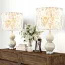 Lamp Shade Set of 2 For Table Lamps, 13" Top x 13" Bottom x 10" High(Spider), Printing Floral Leaf Modern Lampshades For Bedroom, Living Room Lamps Replacement Shades, Assembly Required, By GO&SO