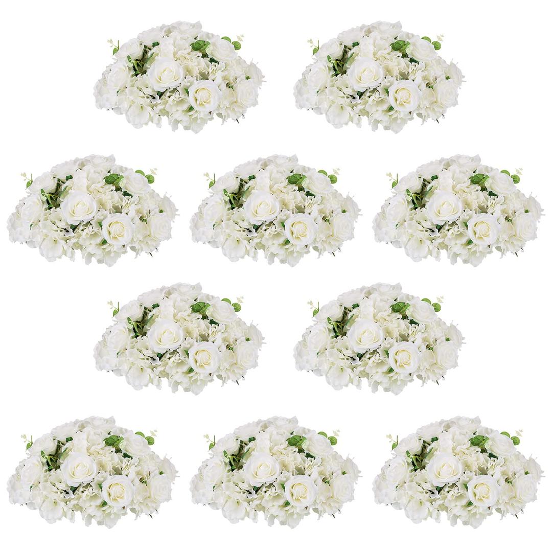 NUPTIO White Flower Balls for Wedding Table Centerpieces, 10 Pcs Fake Rose
14.2 inch Diameter, Artificial Floral Arrangement for Party Event, Birthday, Quinceanera, Bridal Shower Decorations