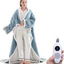 Westinghouse Electric Snuggle Throw Blankets with Foot Pocket, Wearable Heated Blanket with Sleeves, 6 Heating Levels & 2 to 10 Hours Heating Time Settings, 50 * 70"+18", Light Blue