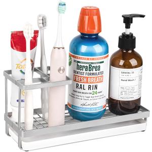 Toothbrush Holders for Bathrooms, Stainless Steel Tooth Brushing Holder Electric Toothbrush and Toothpaste Organizer Bathroom Accessories for Countertop, Shower, Sink - Silver (Small)