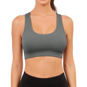 Black Sports Bras Workout Tank for Women Yoga Gym Top with Built Bra Woman Seamless Crop Fitness Racerback Bra Top (Gray, S)