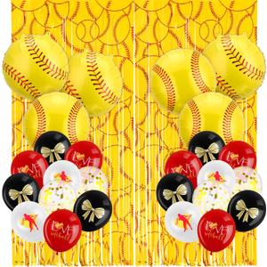 HunnmingRe 42 Pcs Softball Party Decorations, Softball Balloon Set with 2 Pack Foil Fringe Curtains, Senior Night Decorations Sports Party Supplies for Graduation, Birthday Team Gifts Backdrop