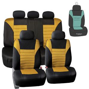 FH Group Automotive Car Seat Covers Full Set Premium 3D Air Mesh Front Seat Covers, Airbag Compatible & Split Bench Cover Universal Fit Interior Accessories for Cars Trucks and SUVs - Yellow
