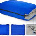 JefDiee Inflatable Camping Lumbar Pillow with Memory Foam and Washable Cover Travel Pillow for Airplanes, Camping (Blue M) (Medium, Azure)