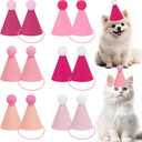 12pcs Pink Mini Party Hats for Stuffed Animals, Finished Birthday Party Cone Hats, Dolls Dog Cat Assorted Animal Birthday Decorations (No Assembled Required)