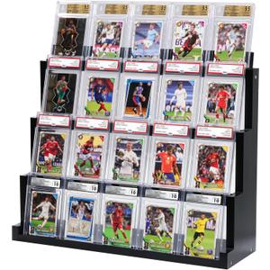 Card Display Stand ,4-Tier Wooden Trading Card Display Case for Graded Cards, Sports Card Display for PSA CGC SGC BGS Slabs
