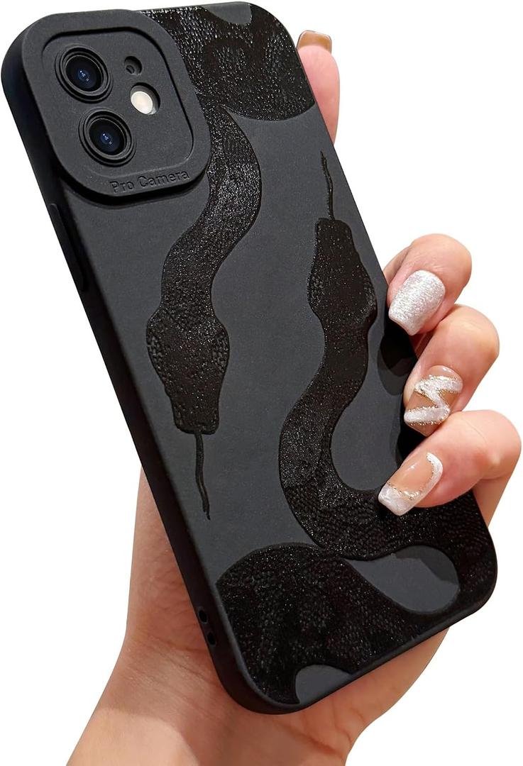 Black Case for iPhone 12,Women Girls Cute Cool Snake Pattern Design Soft Silicone Cover Shockproof Protective Phone Case for iPhone 12,Snake