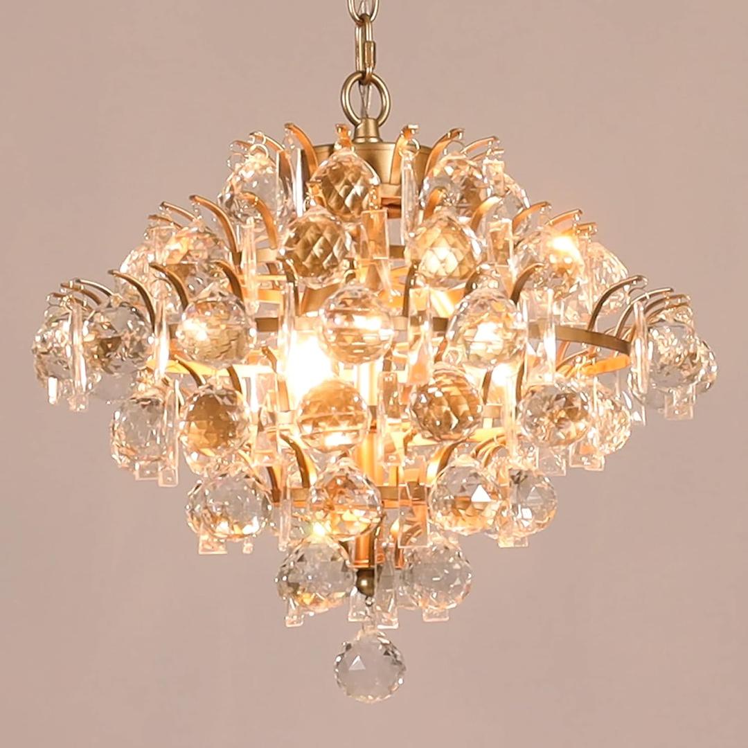 Durent Lighting Gold Crystal Chandelier, Luxury Modern 3-Light Chandelier Fixture Light for Living Room, Dinning Room, Bedroom, Kitchen Island, Hotel and Restaurant