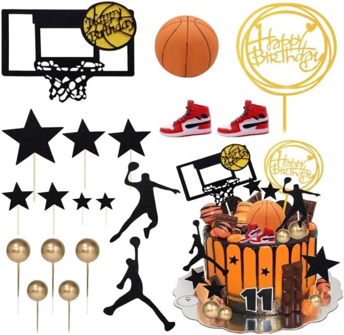 Basketball Cake Toppers 19pcs Basketball Star Theme Cake Decoration Sport Ball Cake Topper For Boys Men Basketballs Birthday Party Supplies