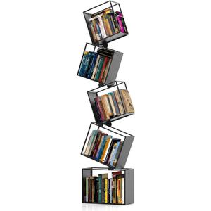 5-Tier Metal Bookshelf Modern Geometric Narrow Bookcase with Matte Black Finish, Tall Storage Organizer Display Shelf for Living Room, Bedroom, Office, Small Spaces, 67'' 18.11''8.86