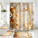 4 Piece Inspirational Quotes Shower Curtain Set with Rugs, Elegant Champagne Gold Floral Butterfly Bathroom Decor, Waterproof Fabric Bath Curtain with Non-Slip Bath Mat, U-Shape Rug & Toilet Lid Cover