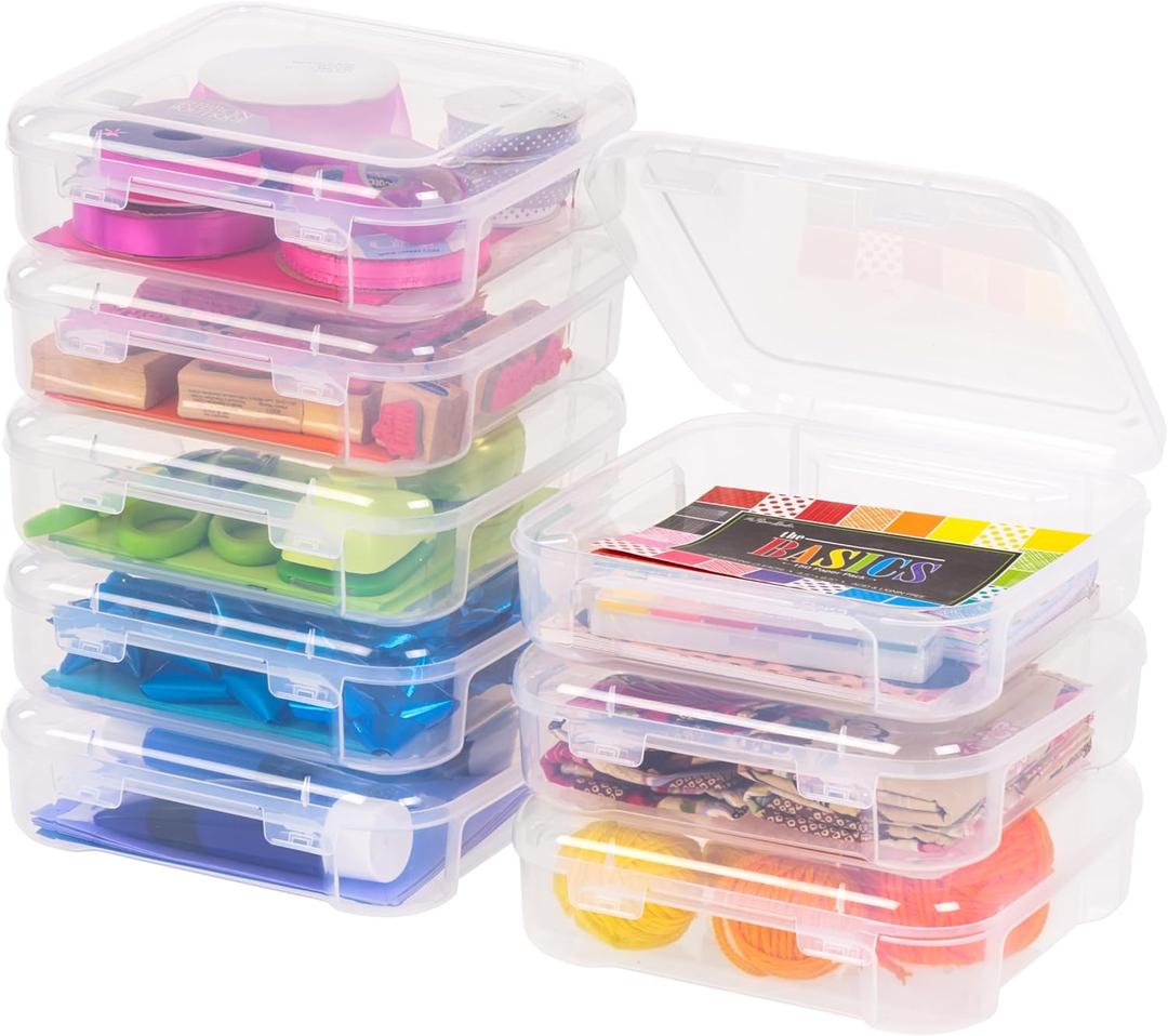 IRIS USA Fits 6" x 6" Paper, 8-Pack Thick Portable Plastic Scrapbook Paper Storage Cases Organizers with Built-in Handle for Art and Craft Supplies, Office Document, Stationery, Photo - Clear