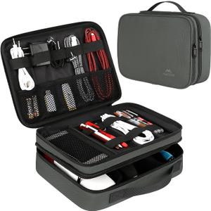 MATEIN Electronics Organizer Travel Case, Large Cable Storage Bag, Water Resistant Carrying Case with Handle, Tech Organizer for Tablet (Up to 12.9inch), USB Charger, Clipper, Grey