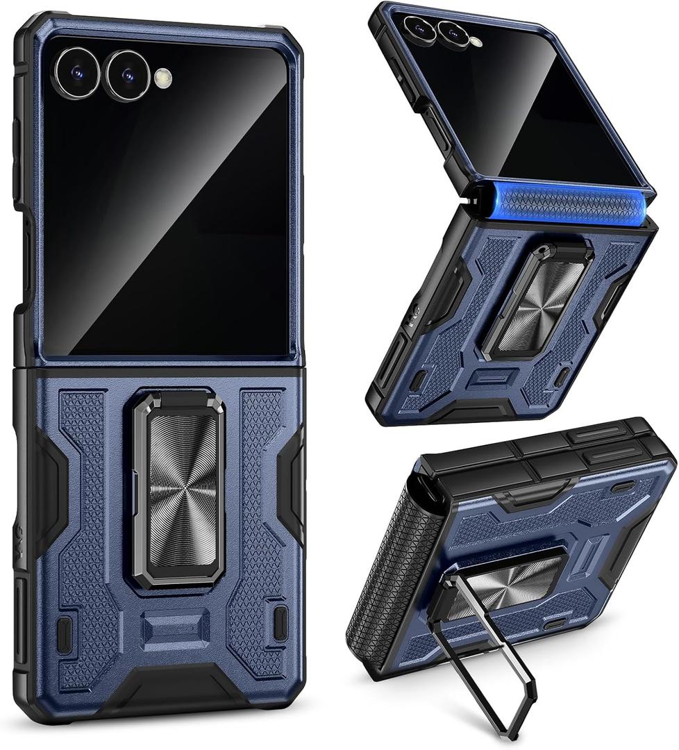 VEGO for Galaxy Z Flip 7 Case [Built-in Privacy Screen Protector][Anti-Peeping][Anti-Scratch][Hinge Protection] Full-Body Protection Ring Kickstand Phone Case for Samsung Galaxy Z Flip 7 5G 2025 -Blue