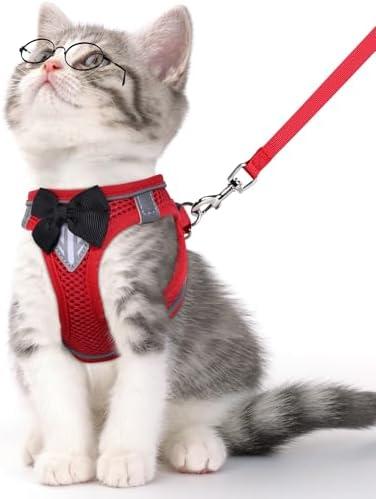 NCMAMA Cat Vest Harness and Leash Set for Walking, Escape Proof, Adjustable Kitten Harness, Breathable Mesh with Reflective Strips, Detective Conan-Inspired Design, Red, XS