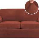 H.VERSAILTEX Real Velvet Plush 3 Piece Stretch Sofa Covers Couch Covers for 2 Cushion Couch Sofa Slipcovers (Base Cover Plus 2 Large Cushion Covers) Thick Soft Stay in Place (Large Sofa, Rust