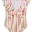 Little Me Baby-Girls Little Girls' UPF 50+ Sun Protection One Piece Swimsuit (4T, Pink Ice Cream Stripe)