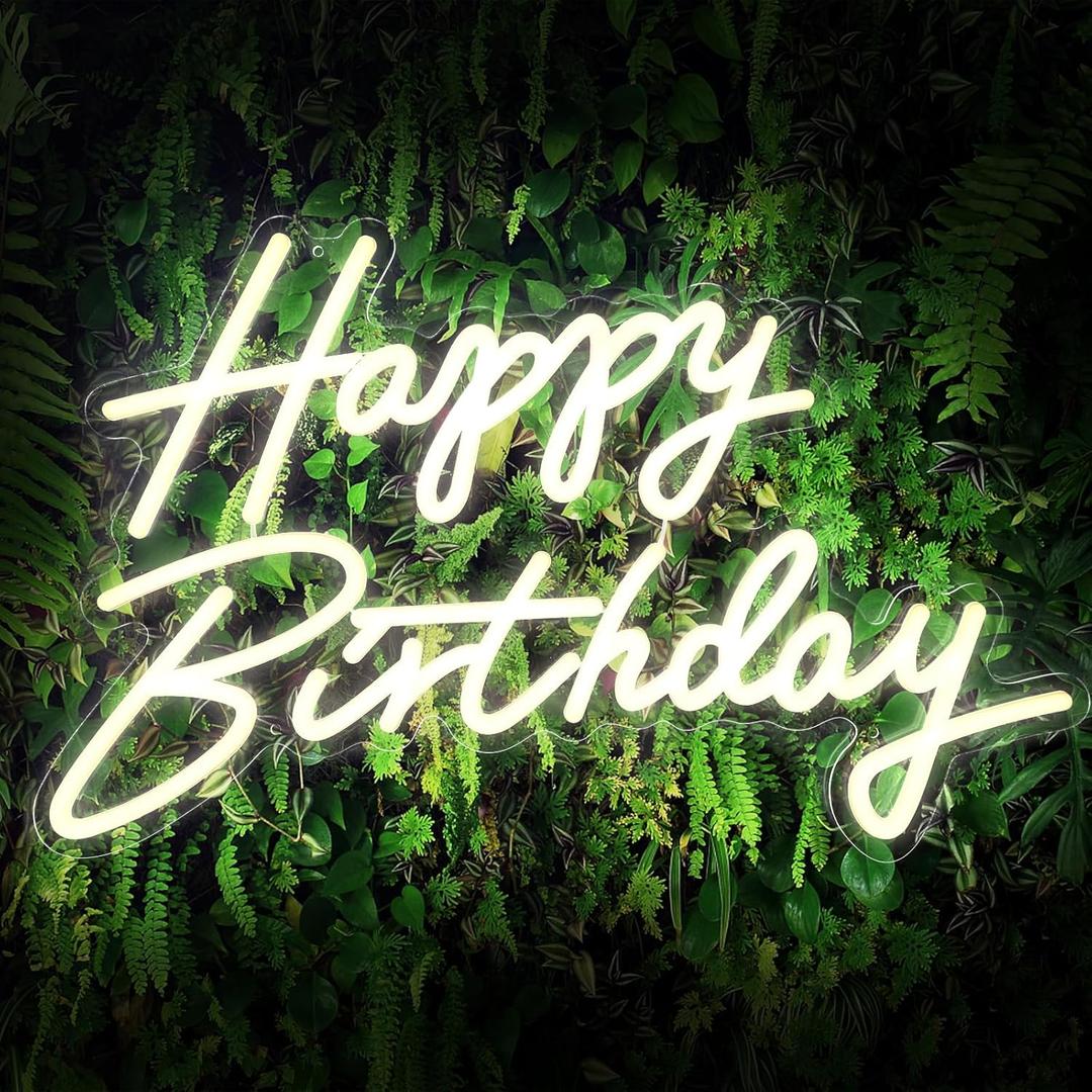 Happy Birthday Neon Sign Large Neon Happy Birthday Sign for Backdrop with Dimmer Switch, Reusable Happy Birthday LED Sign for Birthday Party Decoration(Warm White) (22.5x13.8 In 1pc)