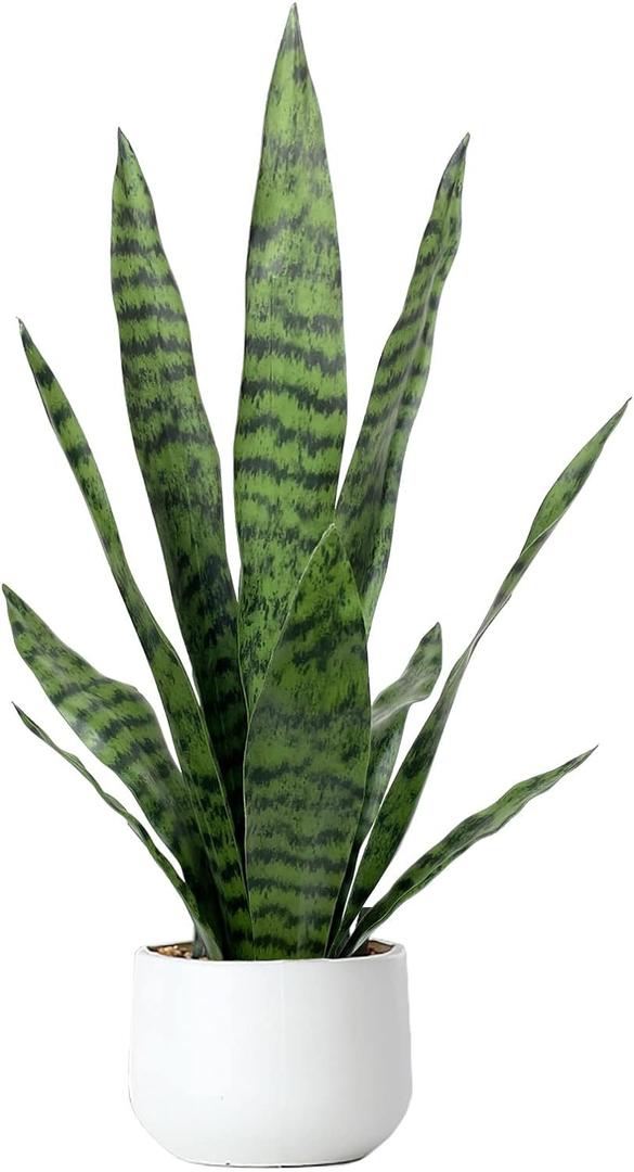 Artificial Snake Plant 22.5" Faux Agave Fake Sansevieria Artificial Potted Plants for Indoor and Outdoor Home Office Dcor (White Pot)