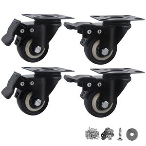 2 Inch Wheel Casters,Set of 4 Heavy Duty Casters,with Brake,No Noise Locking Polyurethane (PU) Wheels, for Furniture and Workbench Load 800lbs