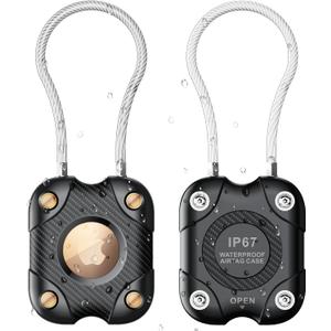 2 Pack Airtag Holder with Wire Cable, Secure Lock Airtag Keychain,IPX7 Waterproof,360Hard Protective Air Tag Case Holder for Apple Air tag for Key Chain,Key Ring,Car,Luggage (Black)