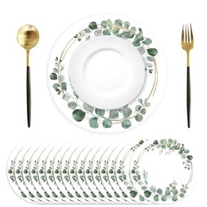 Paper Placemats Disposable 50 Pack Green Eucalyptus Leaves Wedding Disposable Placemats 13.7 Inch Summer Wedding Round Table Mats for Birthday Wedding Baby Shower Party Dining Decoration